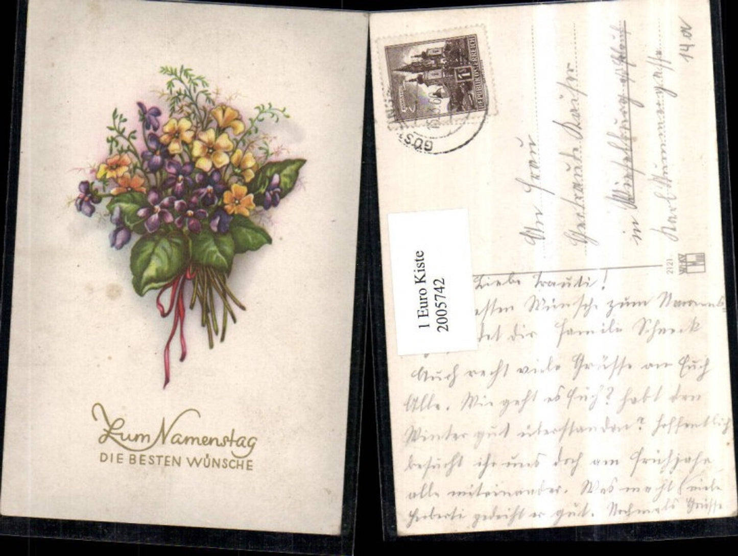 2005742,Namenstag Blumenstrauß Blumen Veilchen Schleife