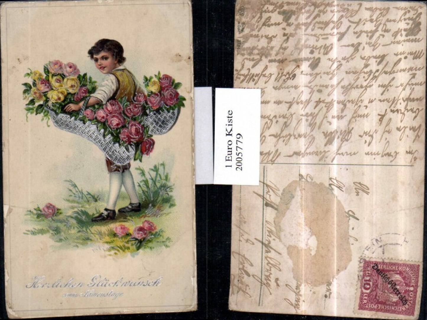 2005779,Namenstag Junge m. Körbe voll Rosen