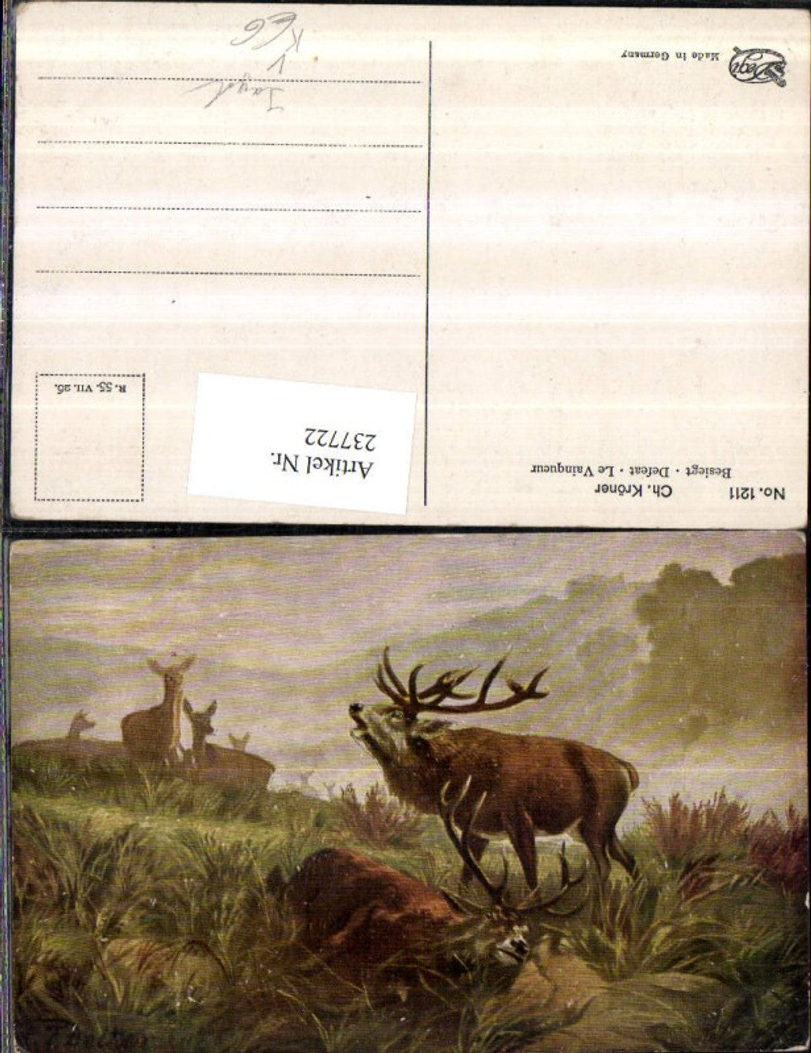 237722,Degi AK 1211 Künstler Ch. Kröner Besiegt Jagd Hirsch