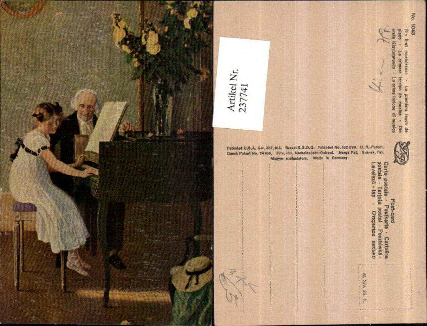 237741,Degi AK 1043 Künstler AK Die erste Klavierstunde Mädchen Kleid Klavier