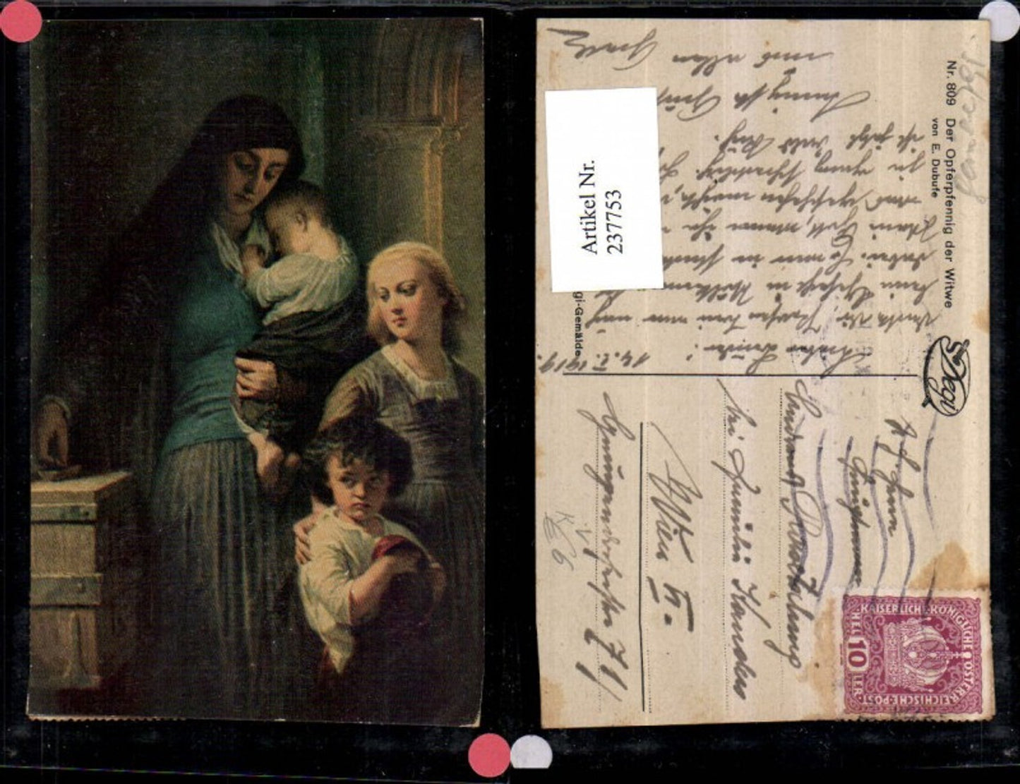 237753,Degi AK 809 Künstler E. Dubufe Der Opferpfennig der Witwe Frau Mutter m. Kinder