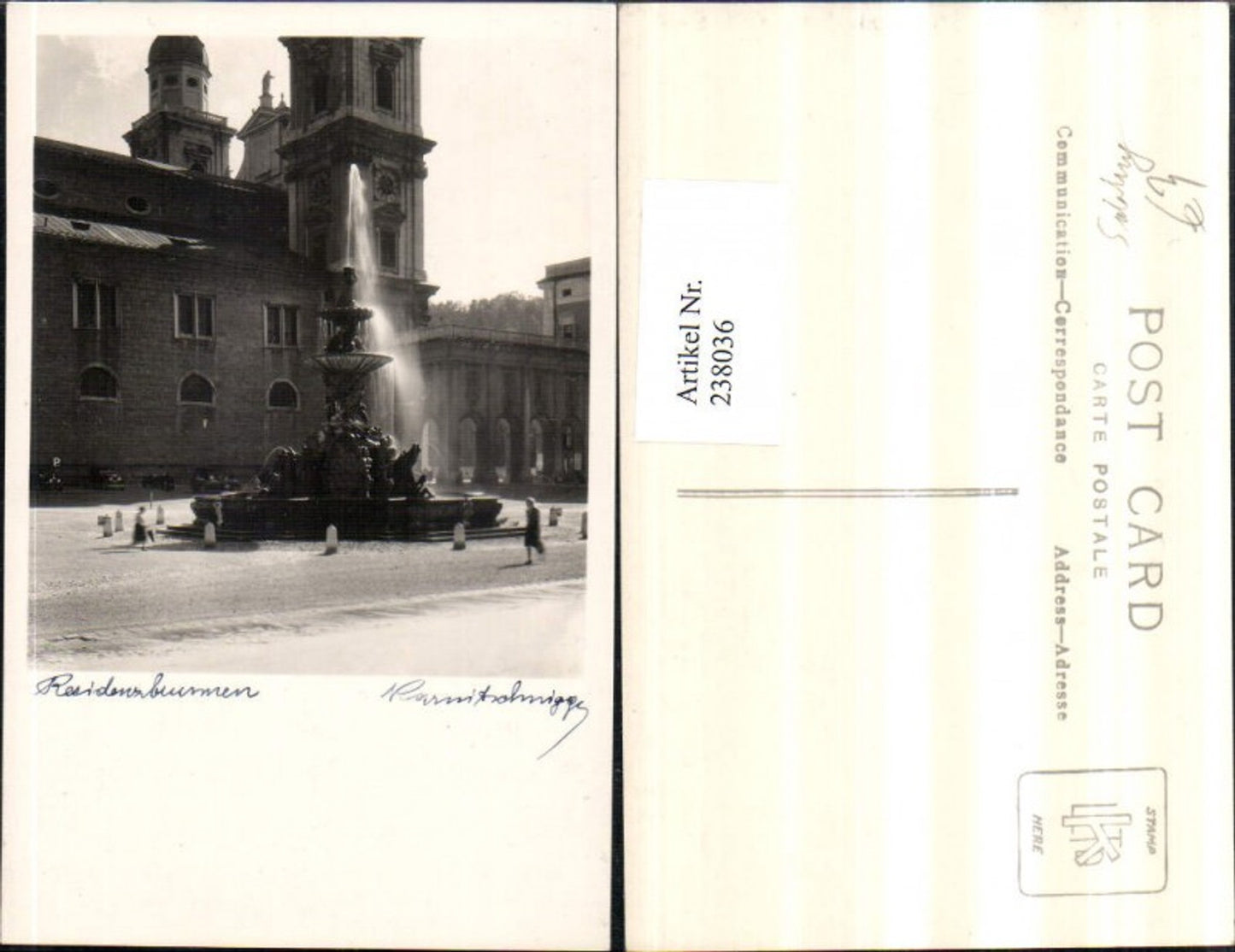 238036,Salzburg Residenzbrunnen Brunnen m. Kirche
