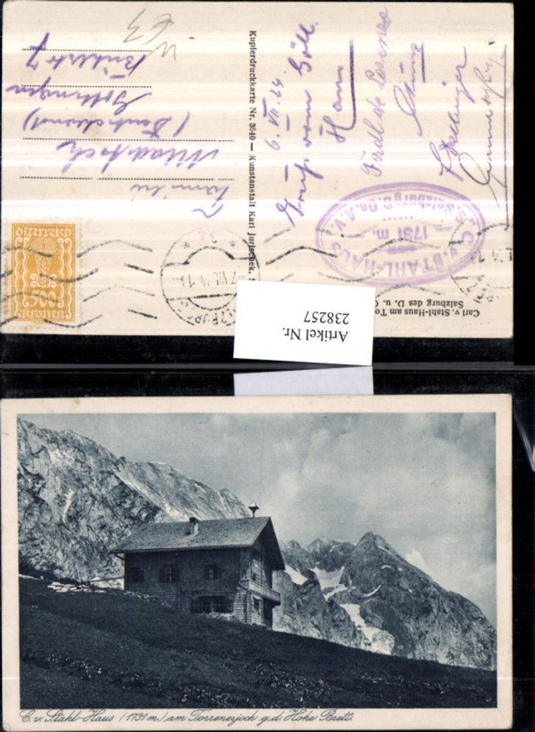 238257,Carl von Stahl-Haus Berghütte am Torrenerjoch geg. d. Hohe Brett b. Golling