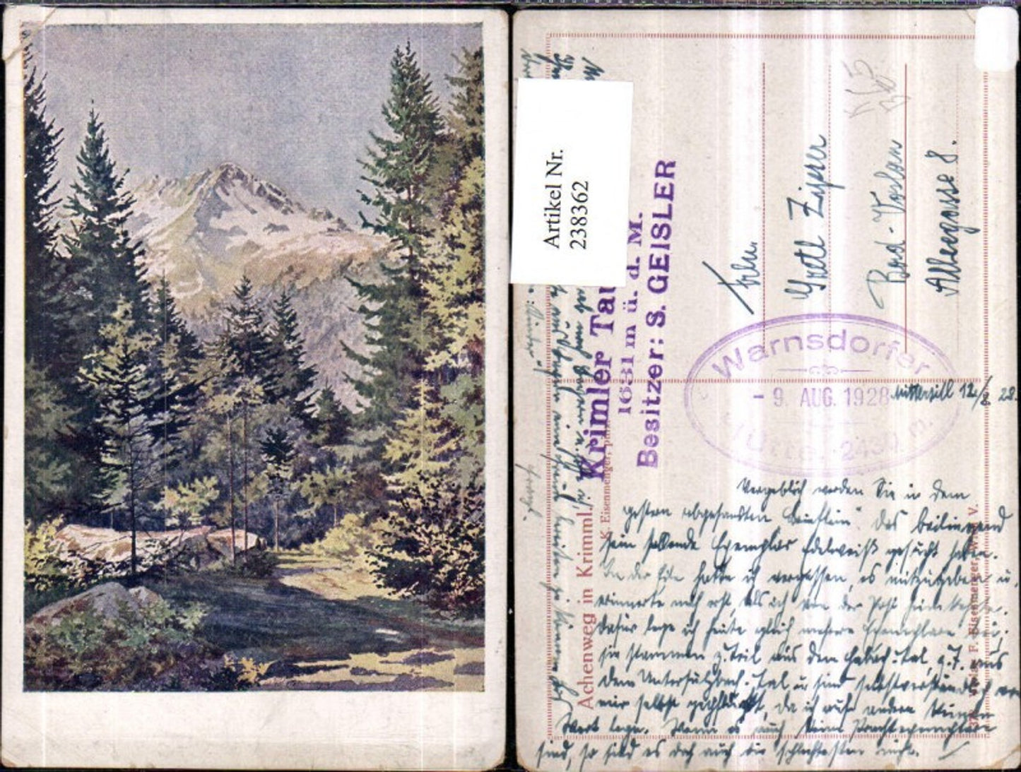 238362,Künstler AK E. Eisenmenger Achenweg in Krimml Partie