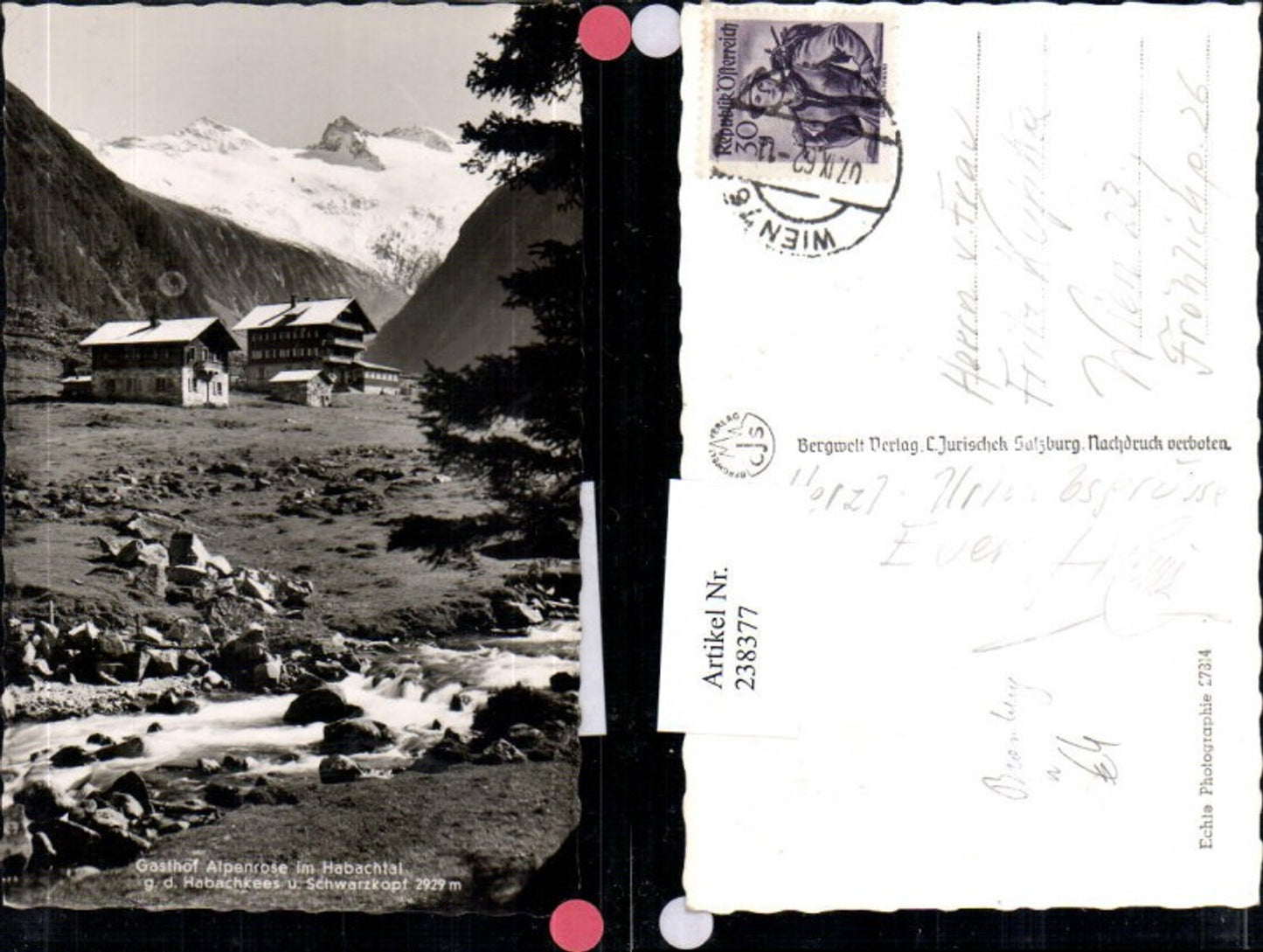 238377,Gasthof Alpenrose im Habachtal geg. d. Habachkees u. Schwarzkopf b. Bramberg