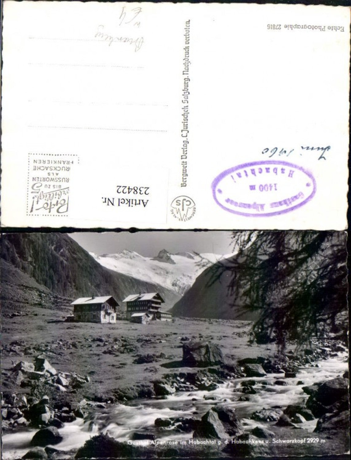 238422,Gasthof Alpenrose im Habachtal geg. d. Habachkees u. Schwarzkopf b. Bramberg