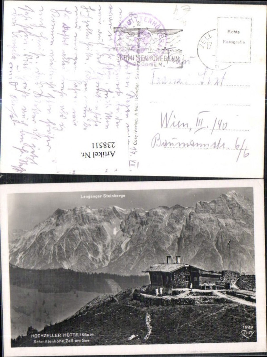 238511,Hochzeller-Hütte Berghütte auf d. Schmittenhöhe b. Zell am See pub Cosy 1929