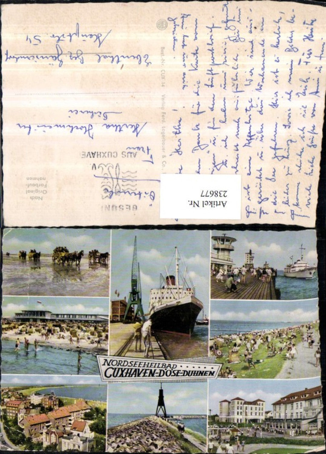 238677,Nordseebad Cuxhaven Döse Duhnen Dampfer Strandleben Kutschen Mehrbildkarte