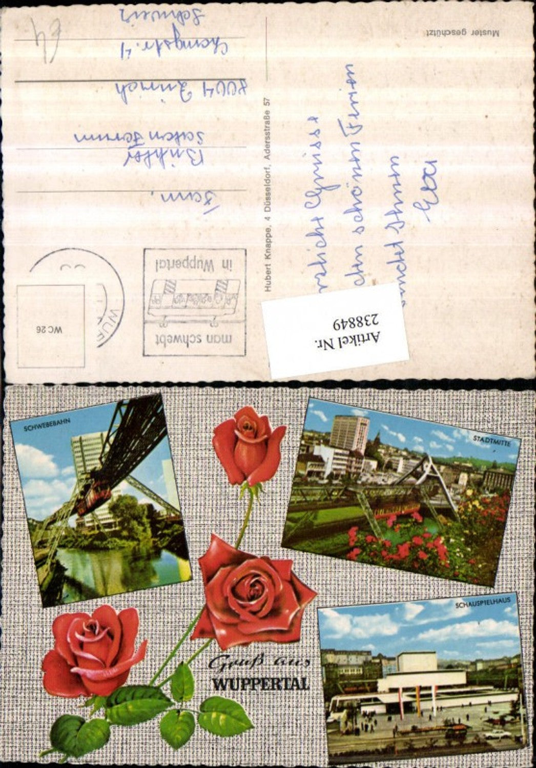 238849,Gruß aus Wuppertal Schwebebahn Stadtmitte Schauspielhaus Rosen Mehrbildkarte