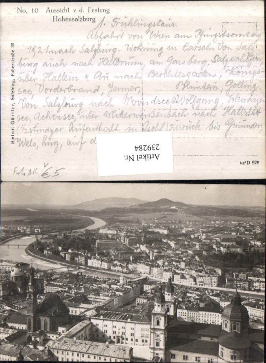 239284,Foto AK Salzburg Totale von d. Festung pub Heinrich Gürtler
