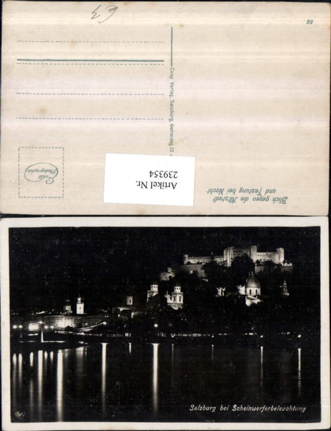 239354,Salzburg b. Scheinwerferbeleuchtung m. Festung