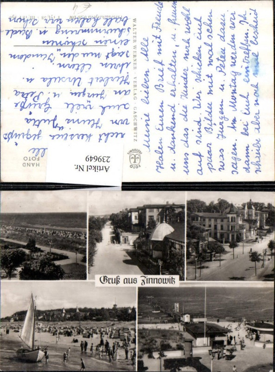 239649,Gruß aus Zinnowitz Strand Strandleben Promenade Segelboot Mehrbildkarte