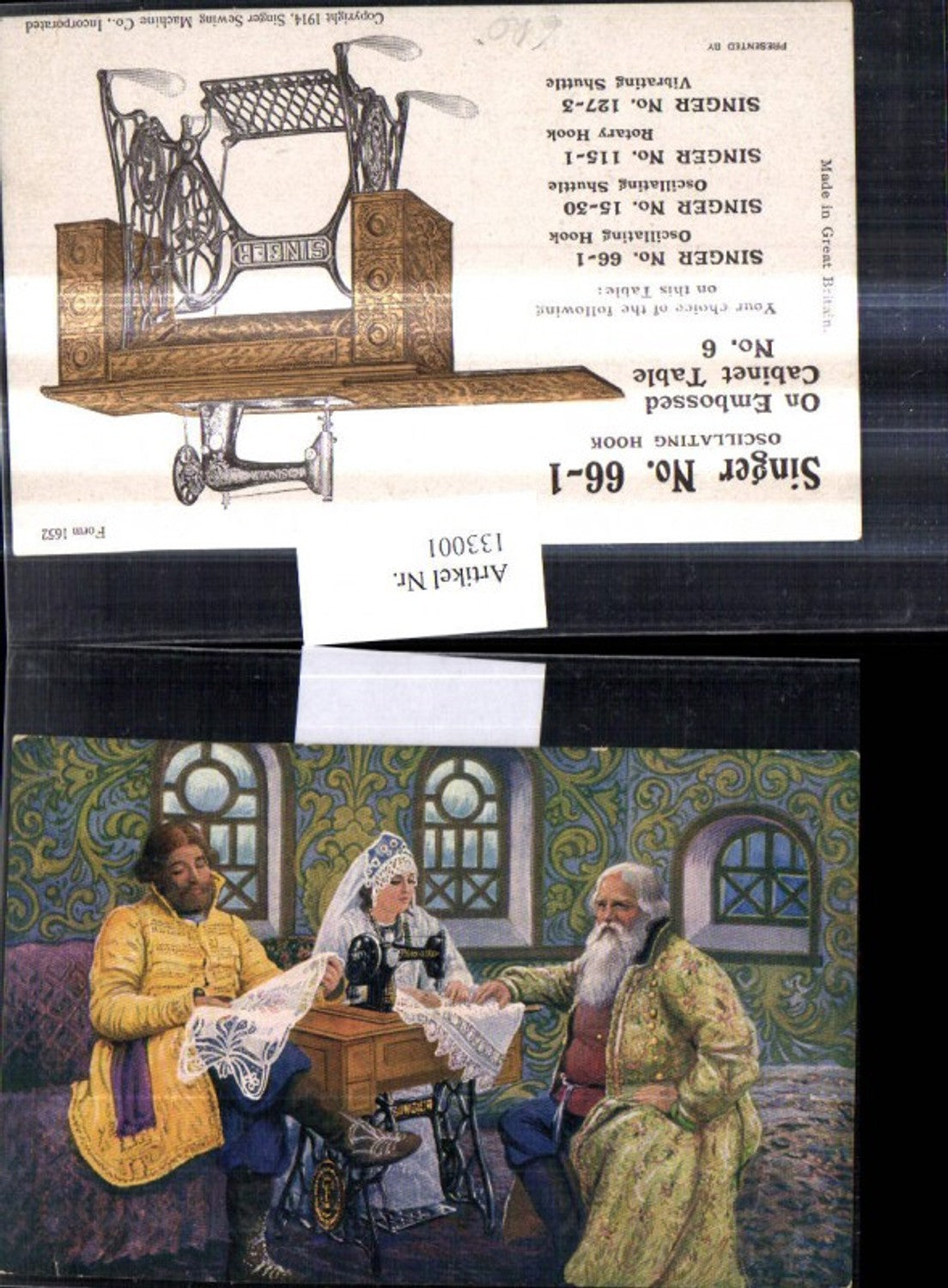 133001,Reklame Singer Nähmaschinen No 66-1 On Embossed Cabinet Table Nähen