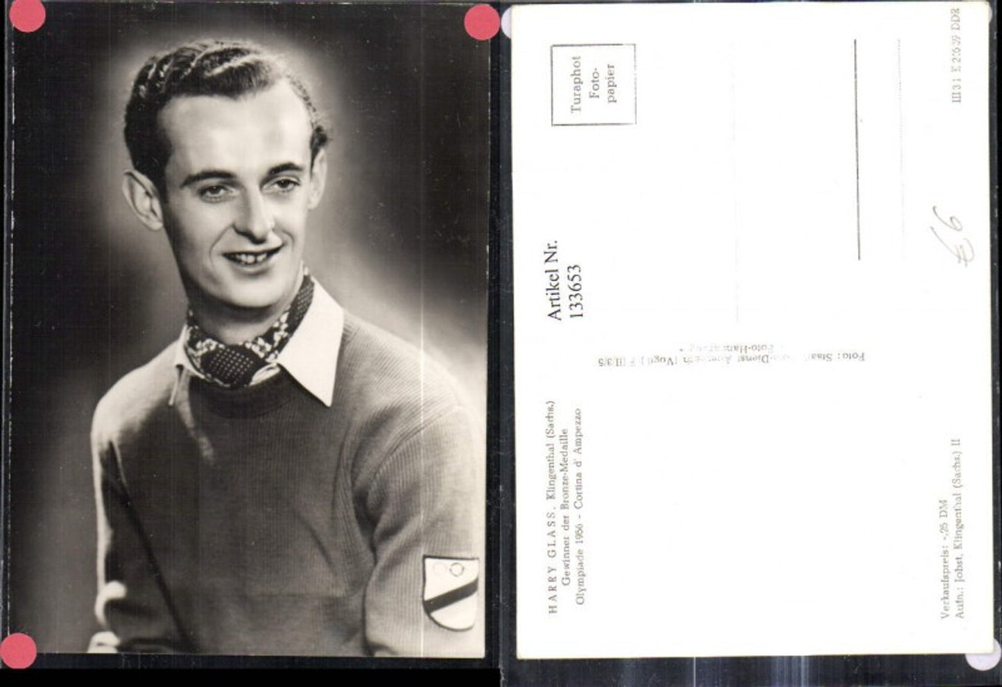 133653,Sportler Harry Glass Olympia 1956 Cortina d Ampezzo Bronze Medaille