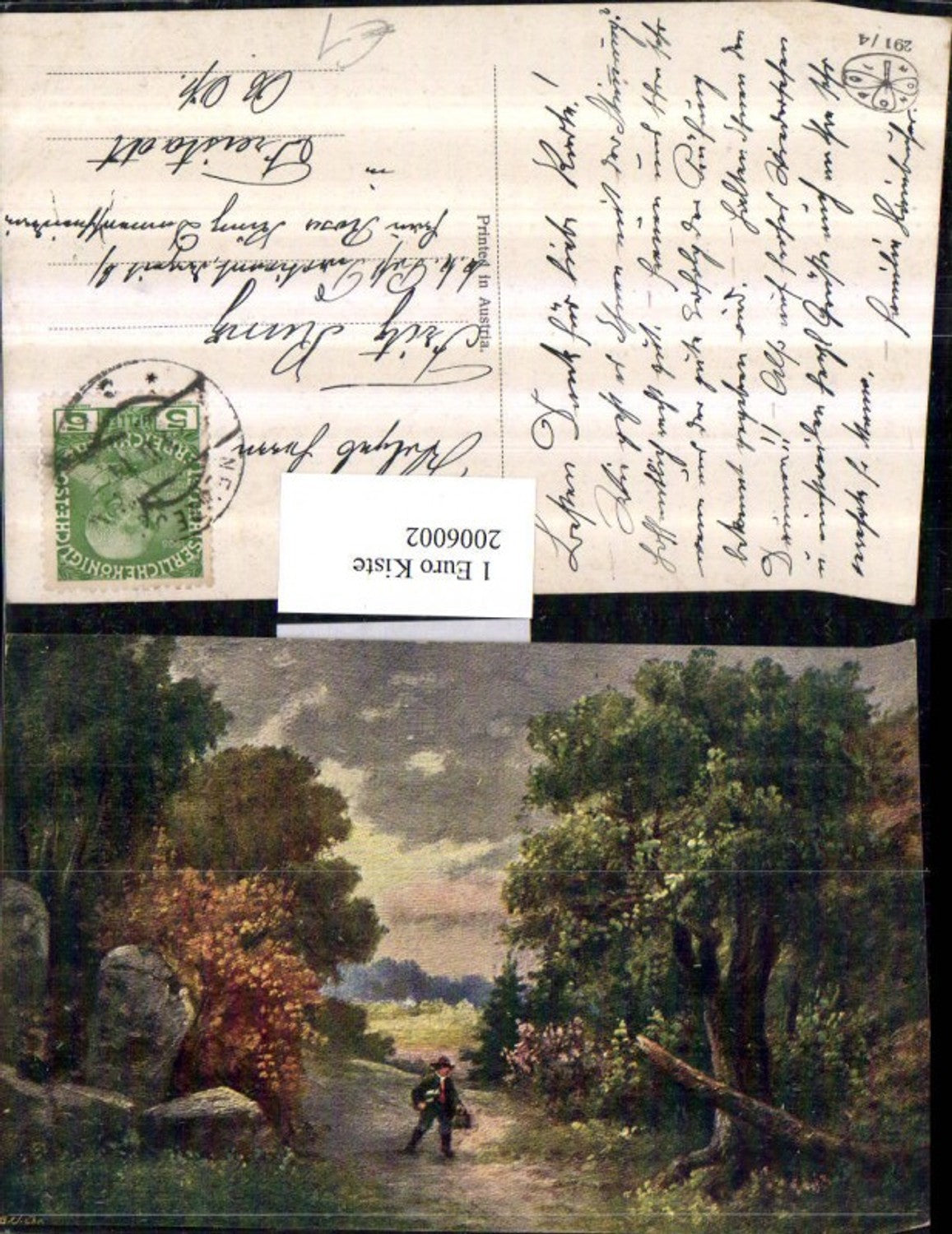 2006002,Künstler AK Landschaft Mann m. Hut Bäume Weg