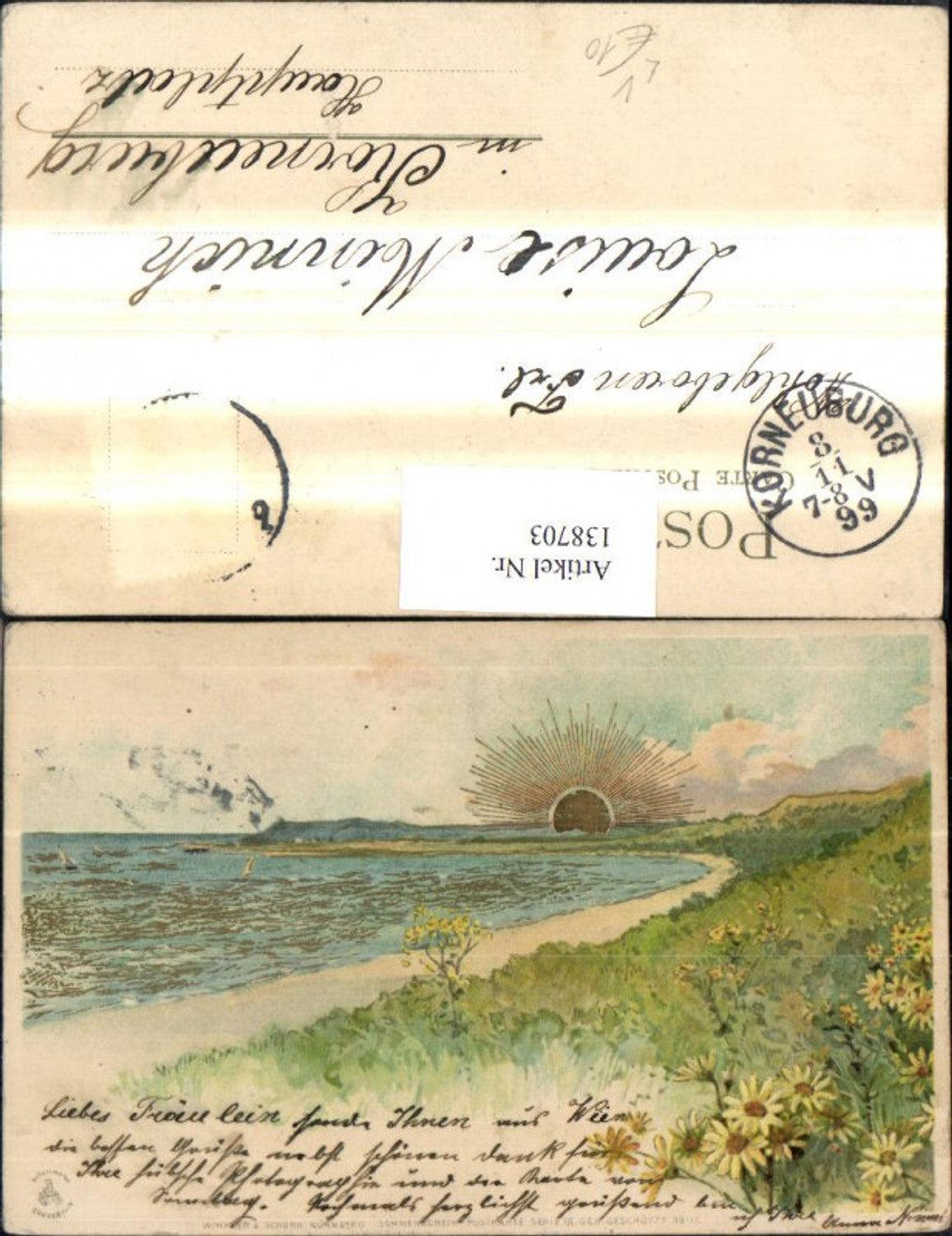 138703,Künstler Litho Landschaft Küste Sonne Goldverzierung pub Winkler & Schorn