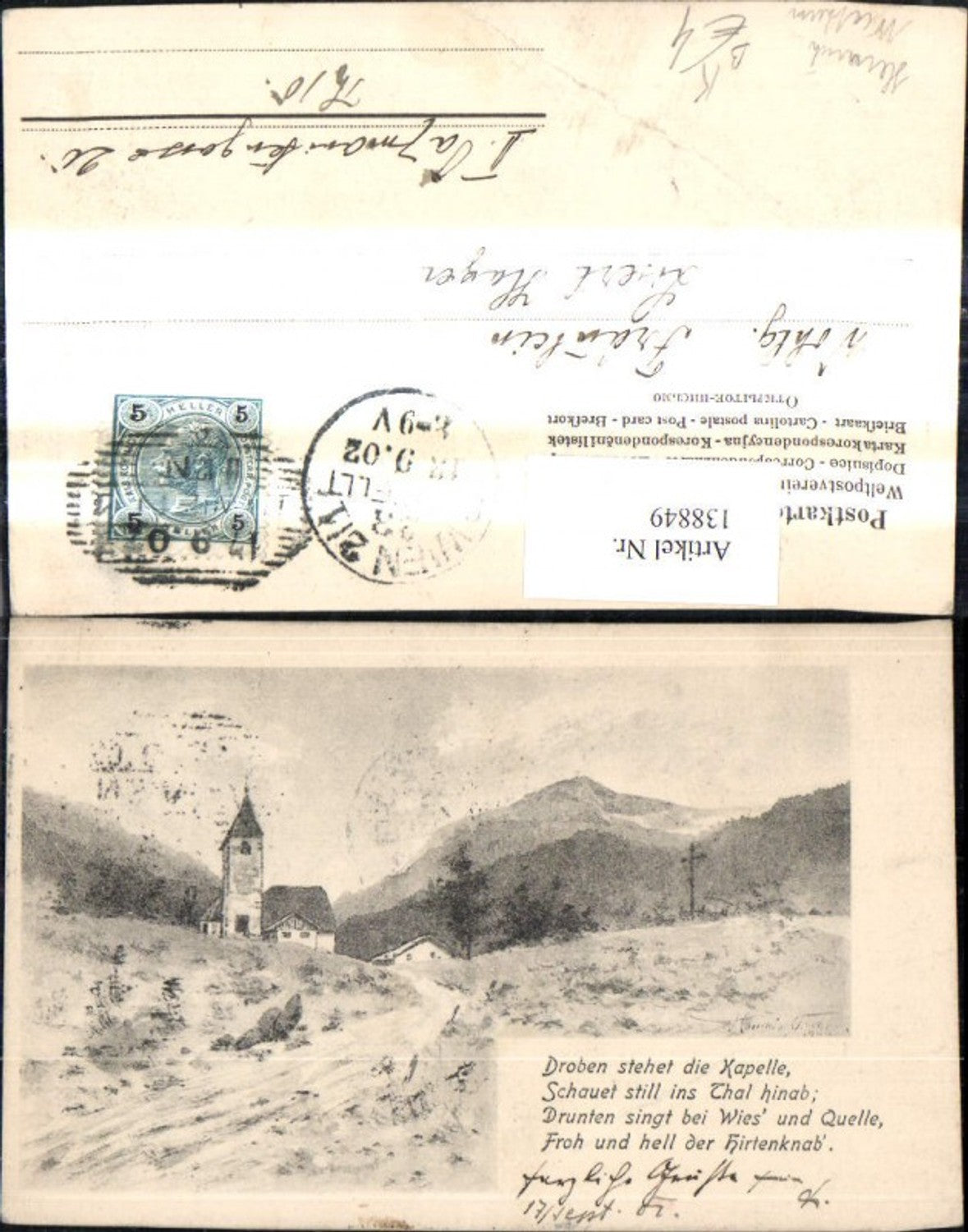 138849,Künstler Ak Heinrich Wertheim Kirche Kapelle Berglandschaft