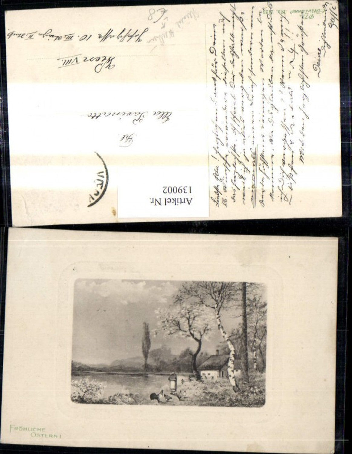 139002,Künstler Ak Heinrich Wertheim Haus See Landschaft Frau Hahn Hühner pub P.T. L. Art de Vienne 2123