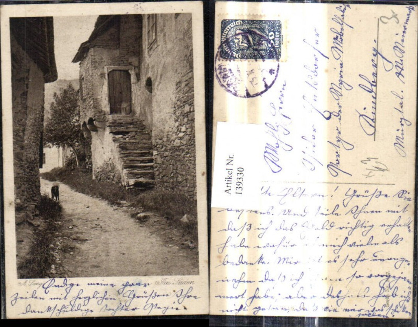 139330,Künstler Ak A. Lang Im Süden Gasse Strassenansicht m. Hund
