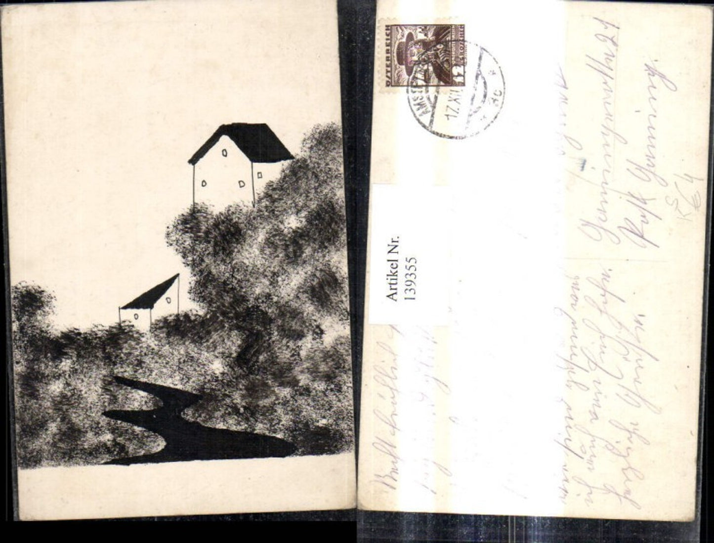 139355,Künstler Ak Häuser Landschaft Fluß Stempel Amstetten 1935