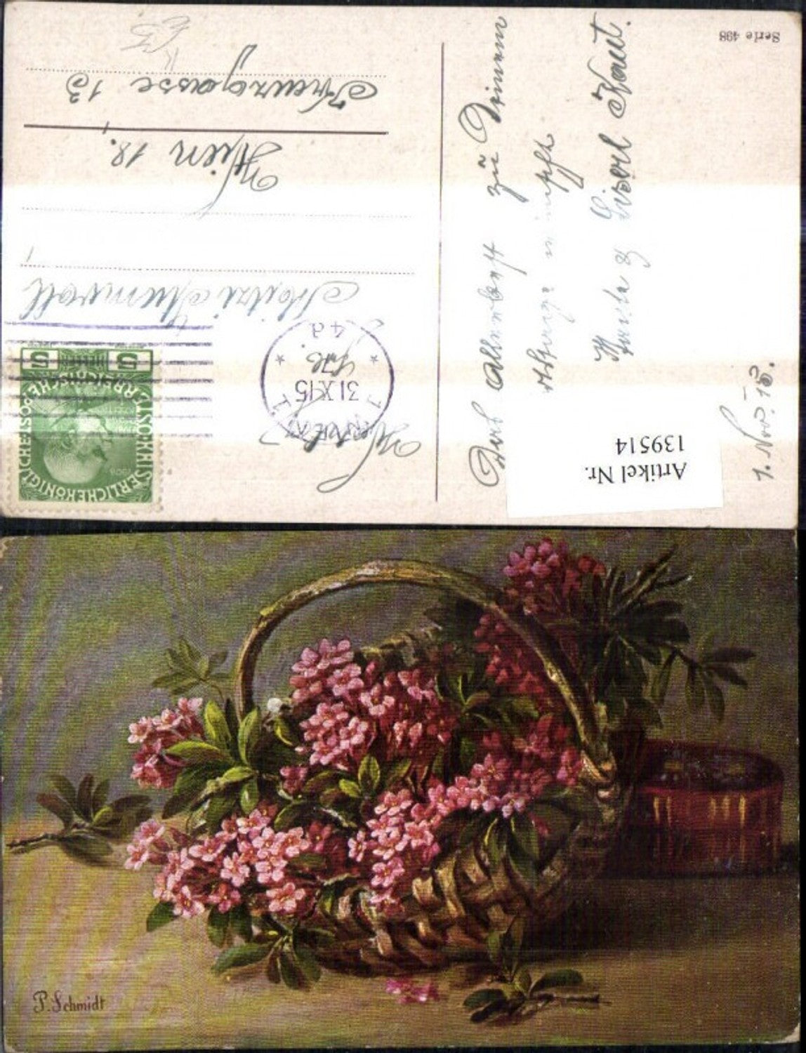 139514,Künstler Ak P. Schmidt Korb m. Blumen Blüten