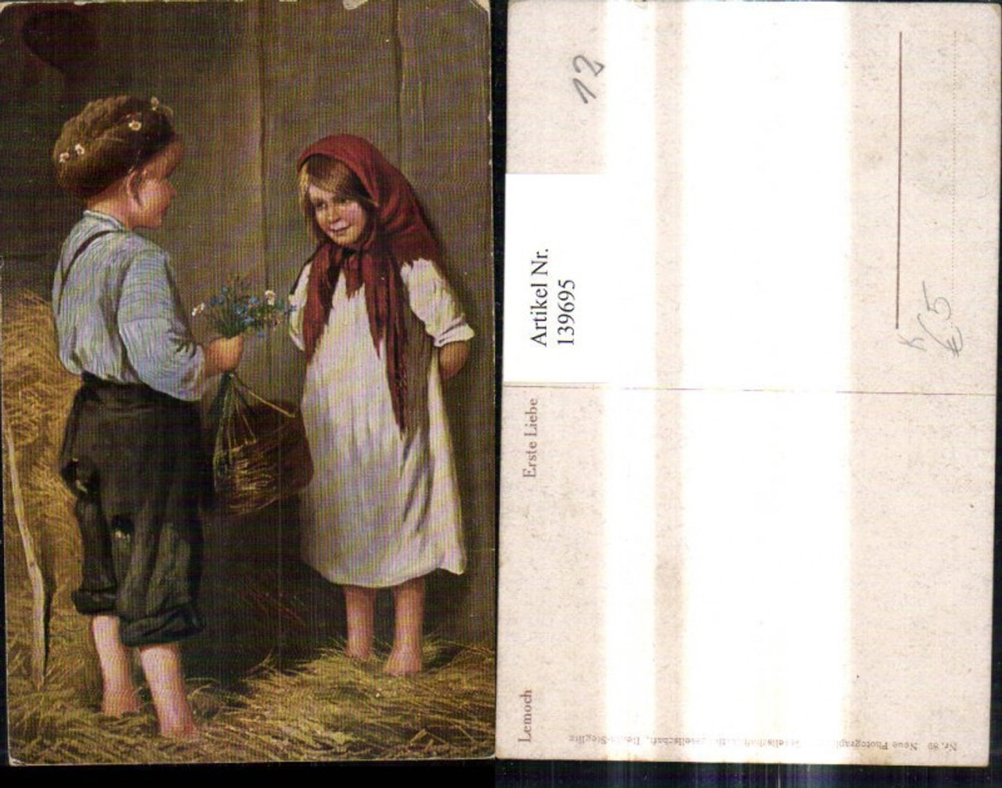 139695,Künstler Ak Lemoch Erste Liebe Kinder Blumen Strauß