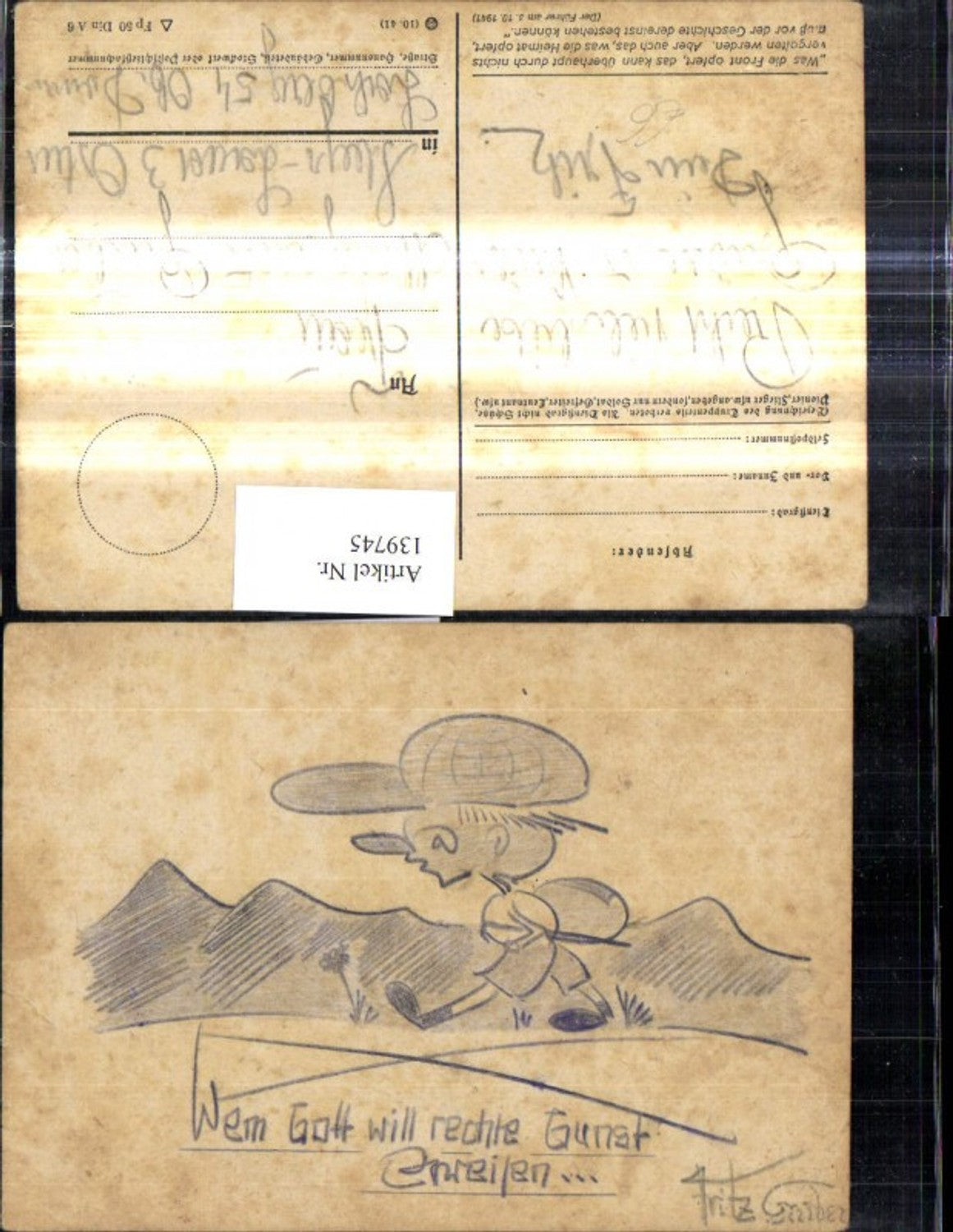 139745,Künstler Ak Handgemalt Fritz Gruber Wanderer Spruch Text