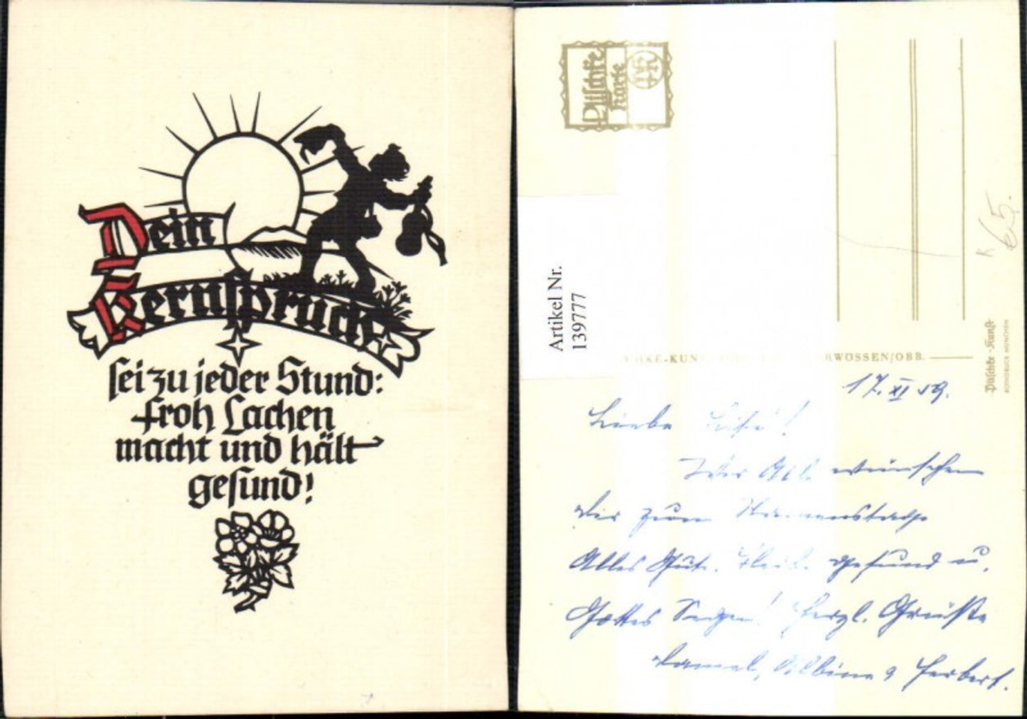 139777,Künstler Ak Scherenschnitt Silhouette Plischke Junge m. Gitarre Sonne Sonnenstrahlen Spruch Text