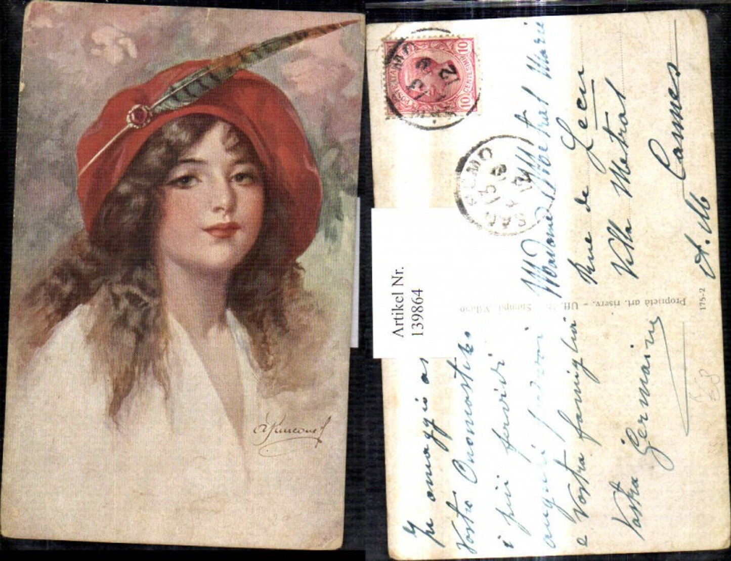 139864,Künstler Ak Jugendstil Frau Girl Hut Mode Fahion Hat