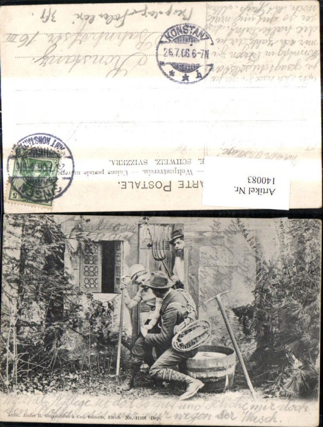 140083,Liebe Paar Liebespaar v. Bauer ertappt Schneeschuhe Wanderer Heugabel pub H. Guggenheim Co 11166