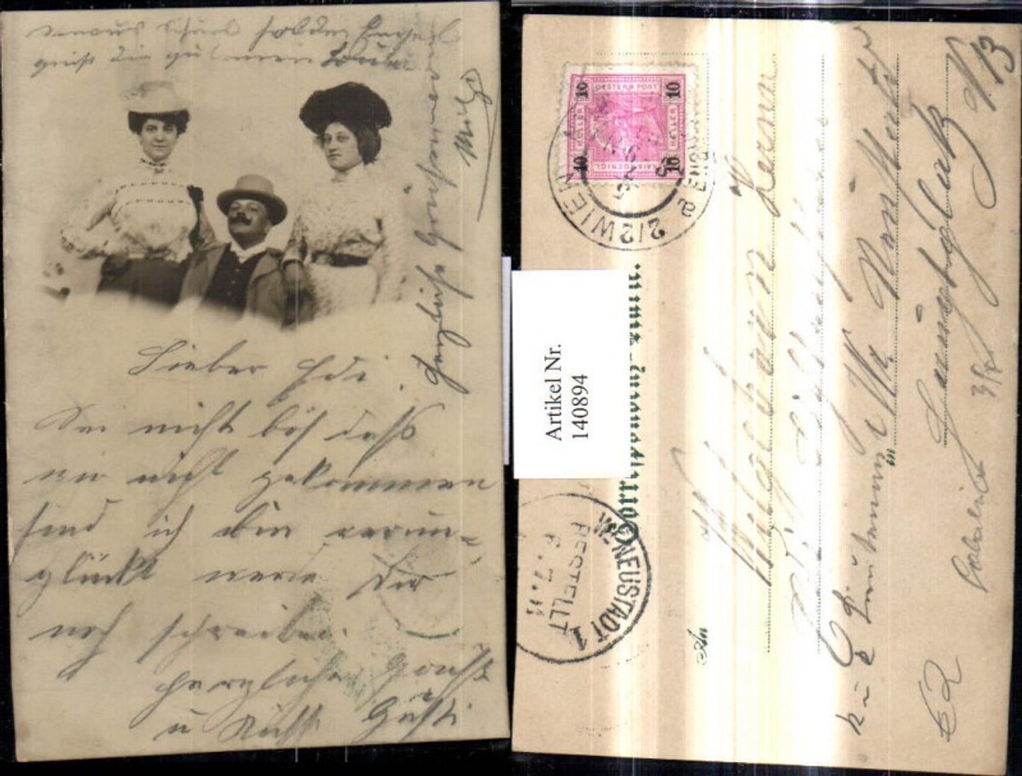 140894,Foto Ak Frauen Mann m. Hut Hat