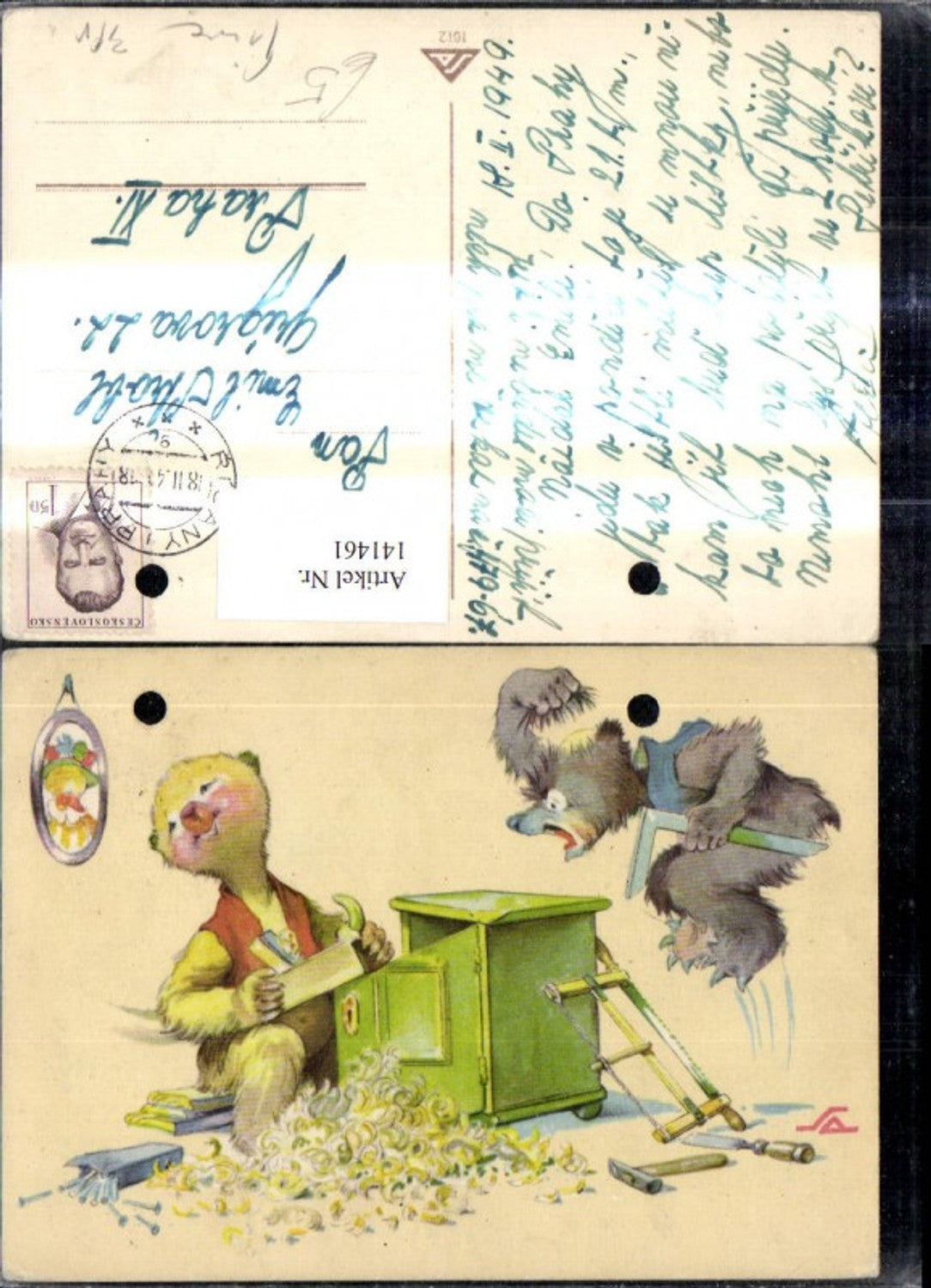 141461,Künstler Ak Bären a. Tischler Scherz Humor