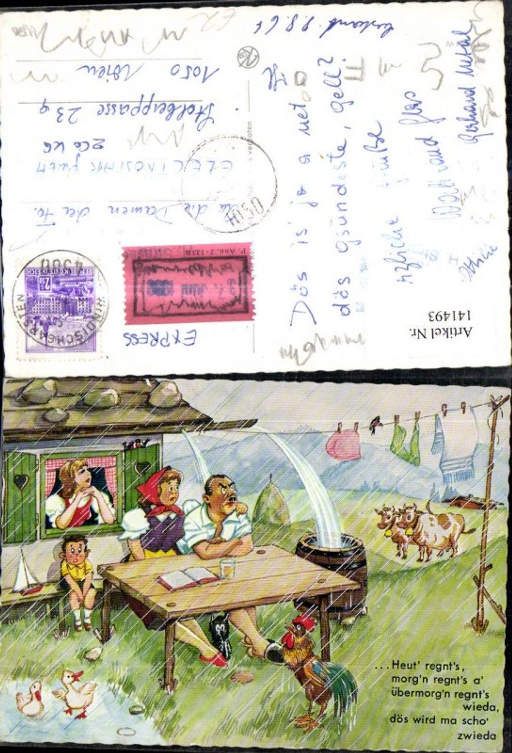 141493,Familie sitzt im Regen Spruch Text Scherz Humor