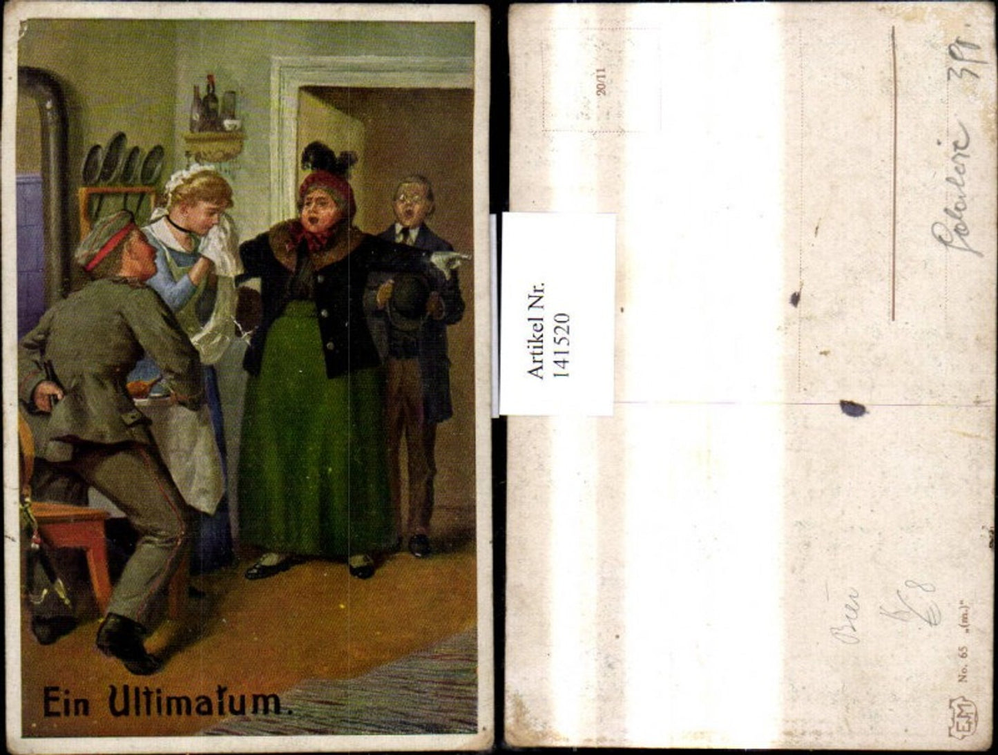 141520,Künstler Ak Ein Ultimatum Soldat versteckt Bier v. Frau Scherz Humor