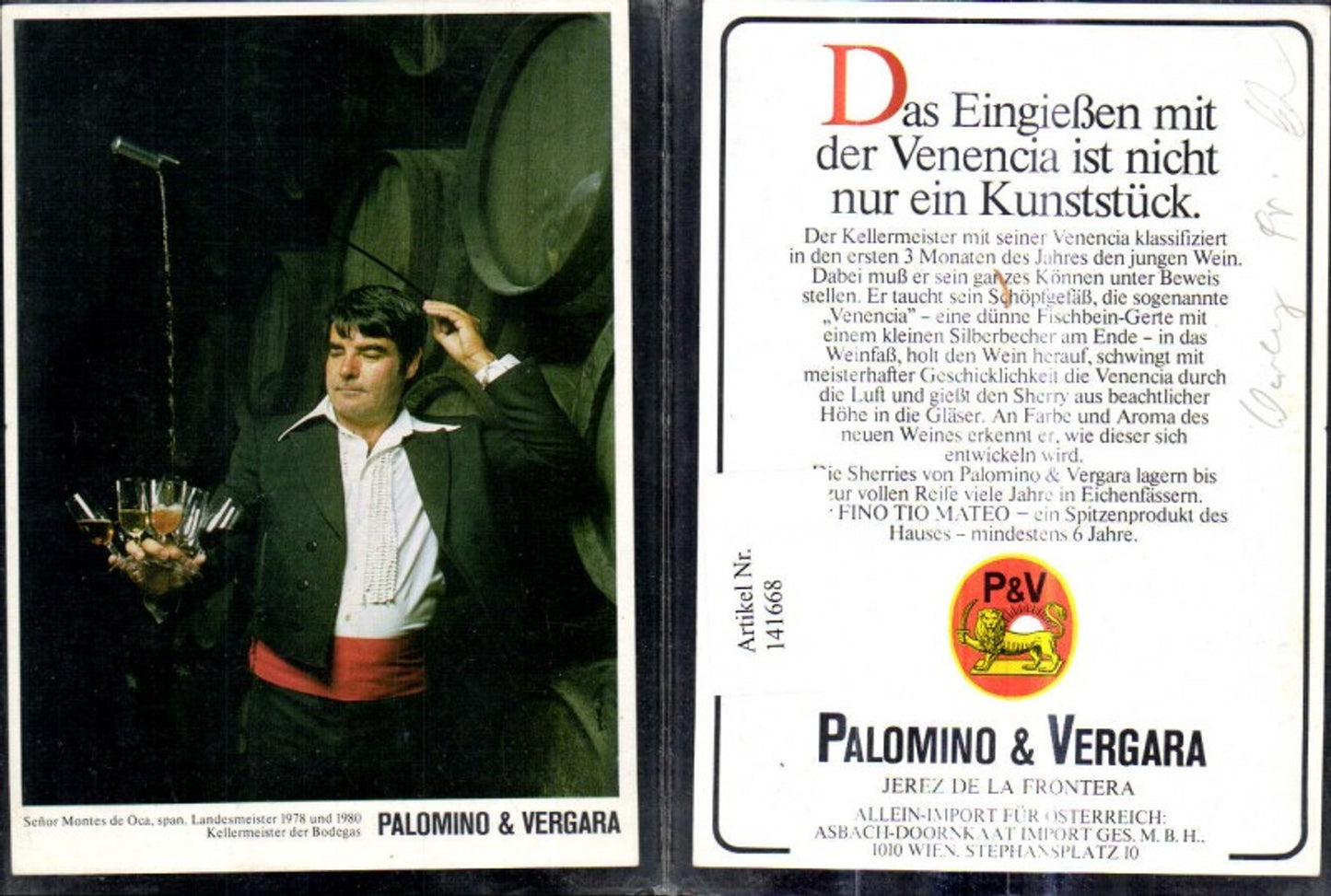 141668,Reklame Senor Montes de Oca Kellermeister der Bodegas Palomino & Vergara Wein