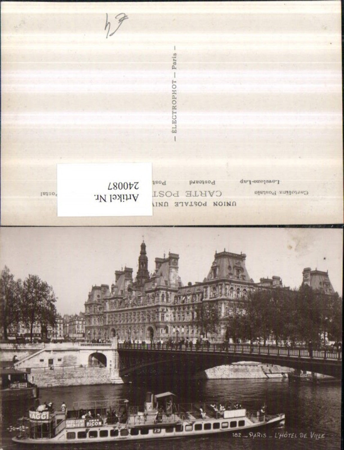 240087,Paris l'Hotel de Ville Boot Brücke