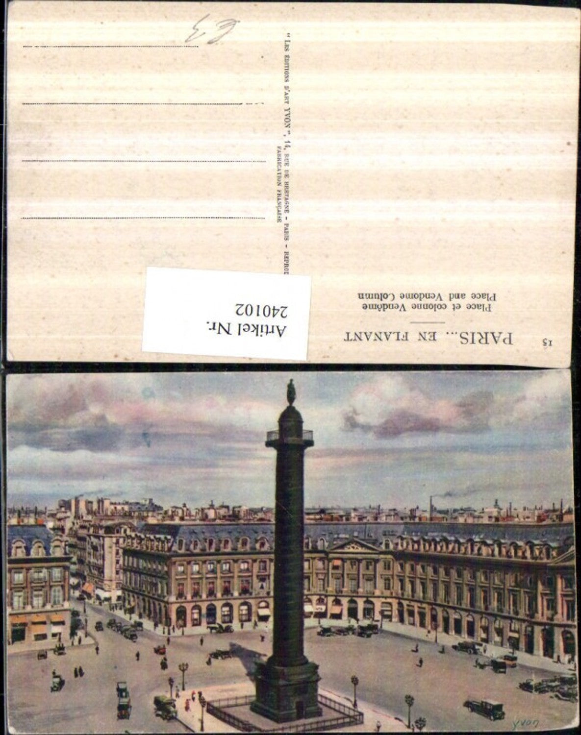 240102,Künstler AK Yvon Paris Place et colonne Vendome Säule