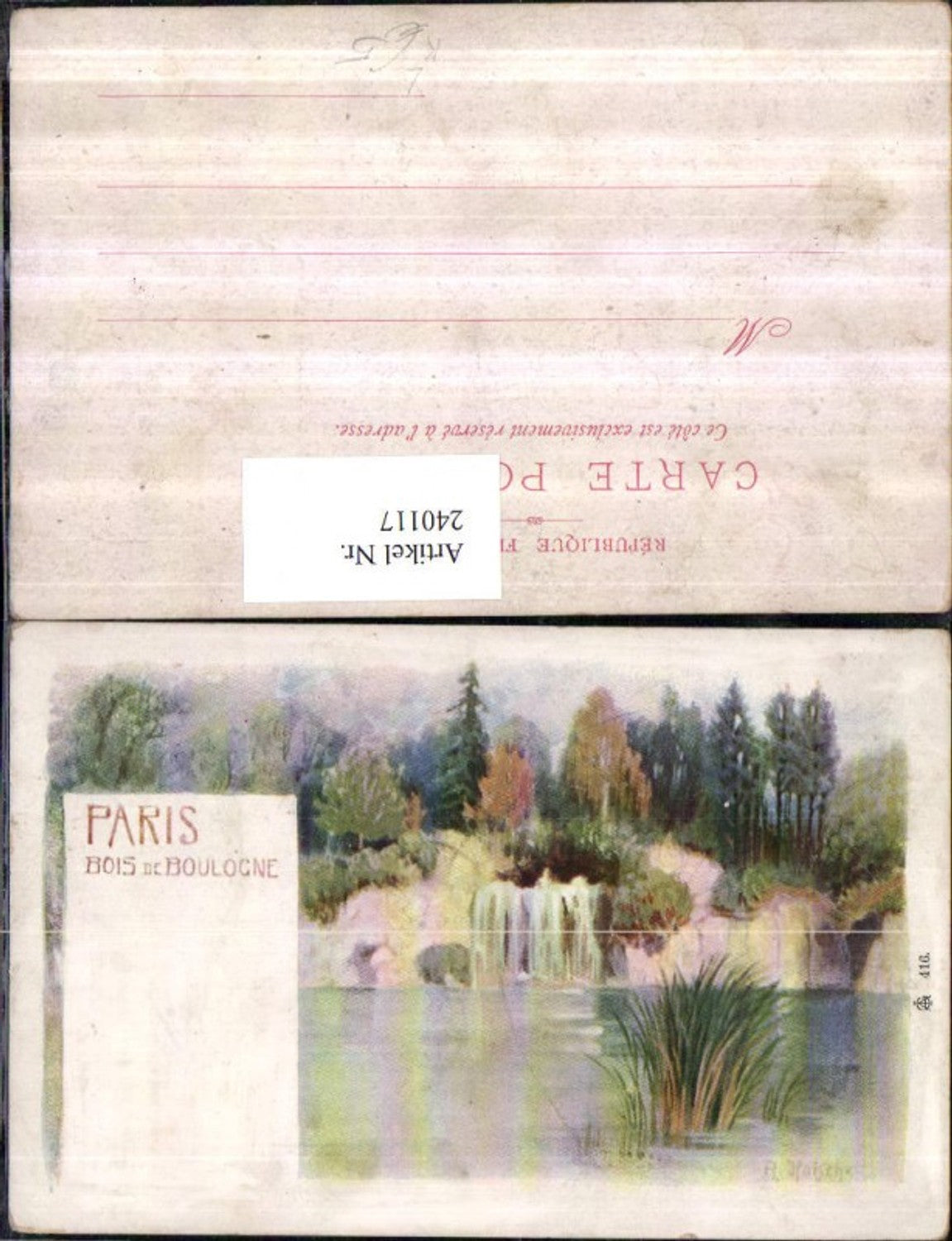 240117,Künstler Litho AK R. Hanche Paris Bois de Boulogne Partie