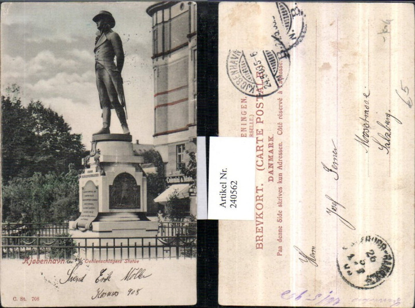 240562,Kjobenhavn Copenhagen Oehlenschläger's statue