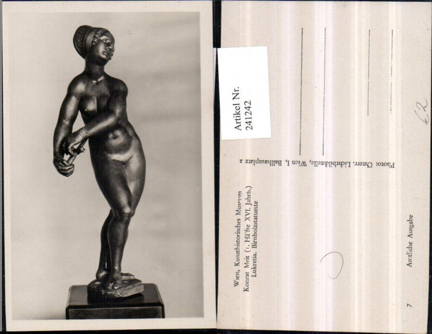 241242,Wien Kunsthistorisches Museum Konrat Meit Lukretia Birnholzstatuette pub Österr. Lichtbildstelle