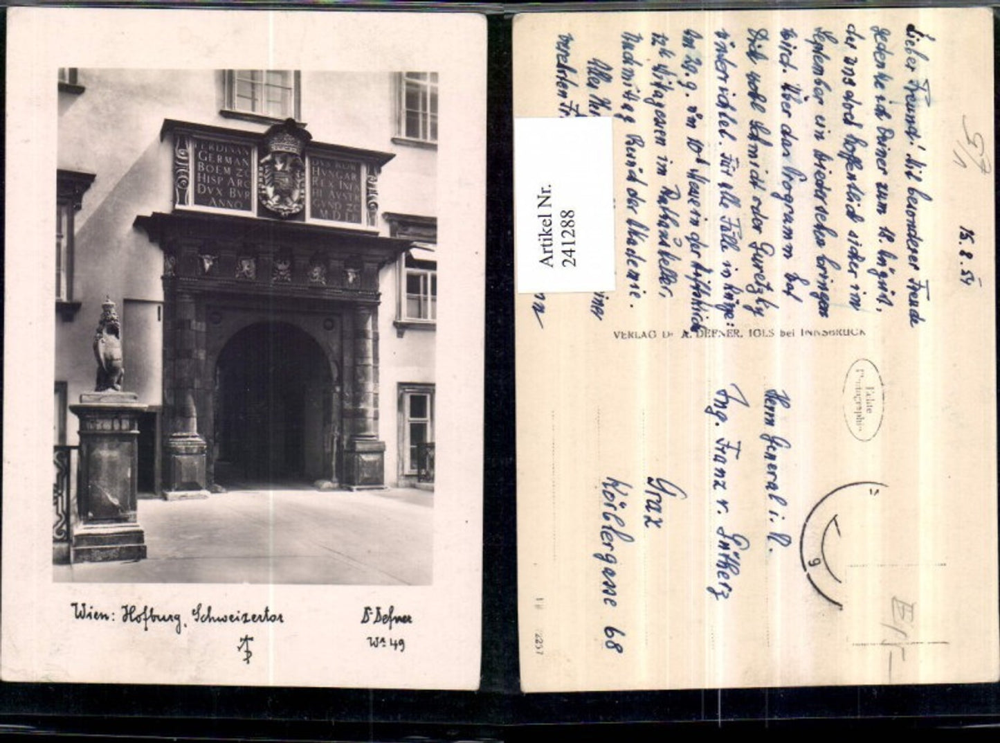 241288,Dr. Defner W 49 Wien Hofburg Schweizertor Portal