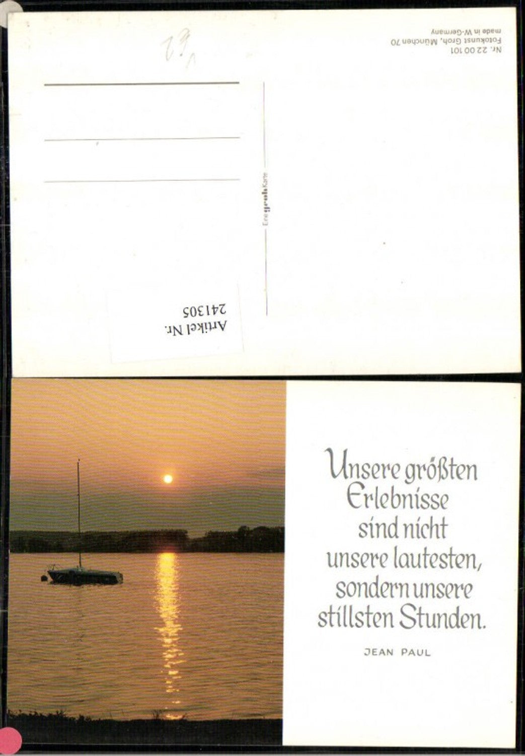 241305,Fotokunst Groh 2200101 Landschaft Sonnenuntergang Segelboot Spruch v. Jean Paul