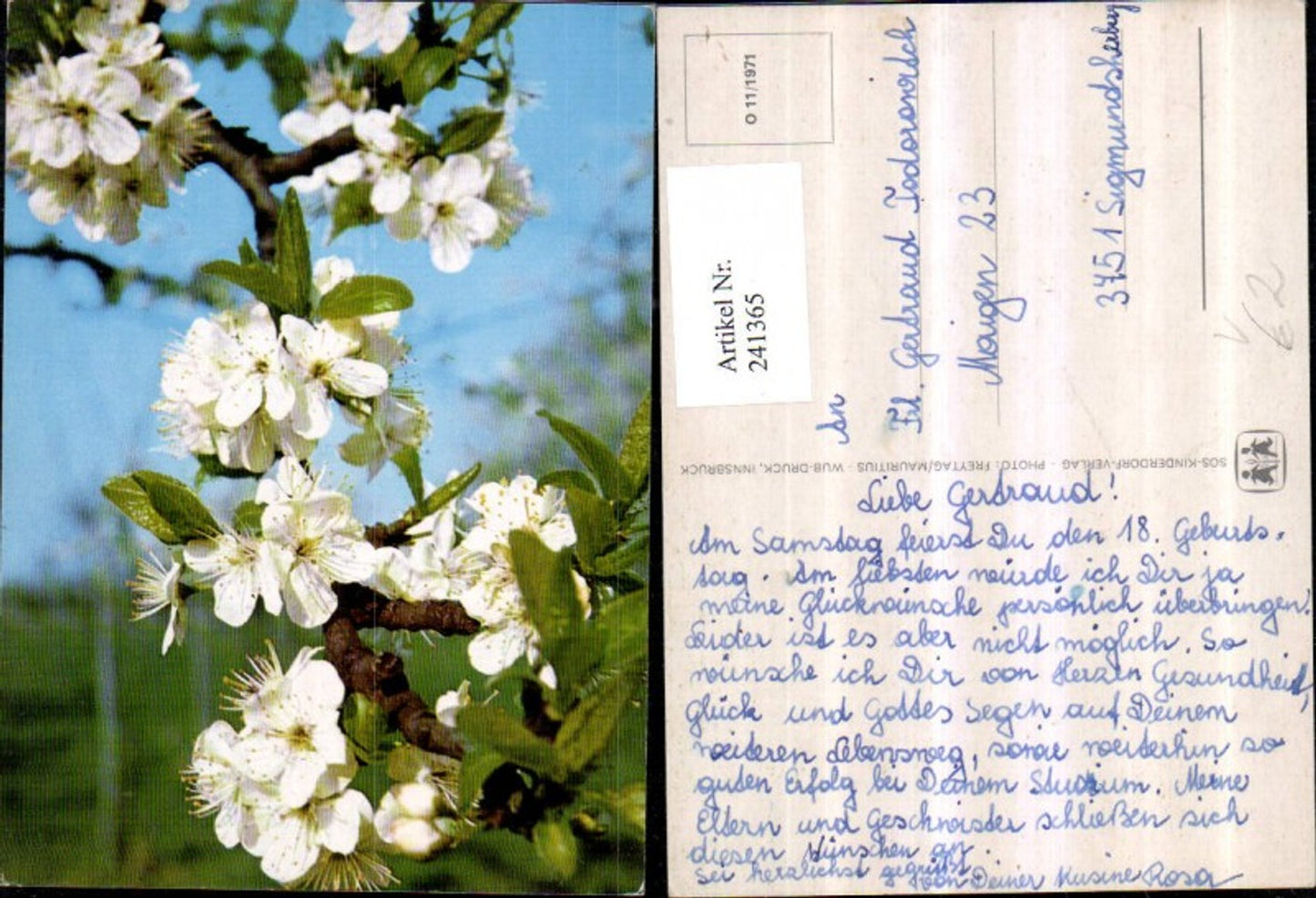 241365,SOS Kinderdorf O 11/1971 Apfelblüten Zweige