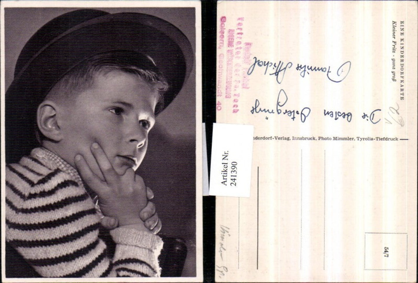 241390, SOS Children's Village 54/7 Little Fritz, big boy with hat, portrait
