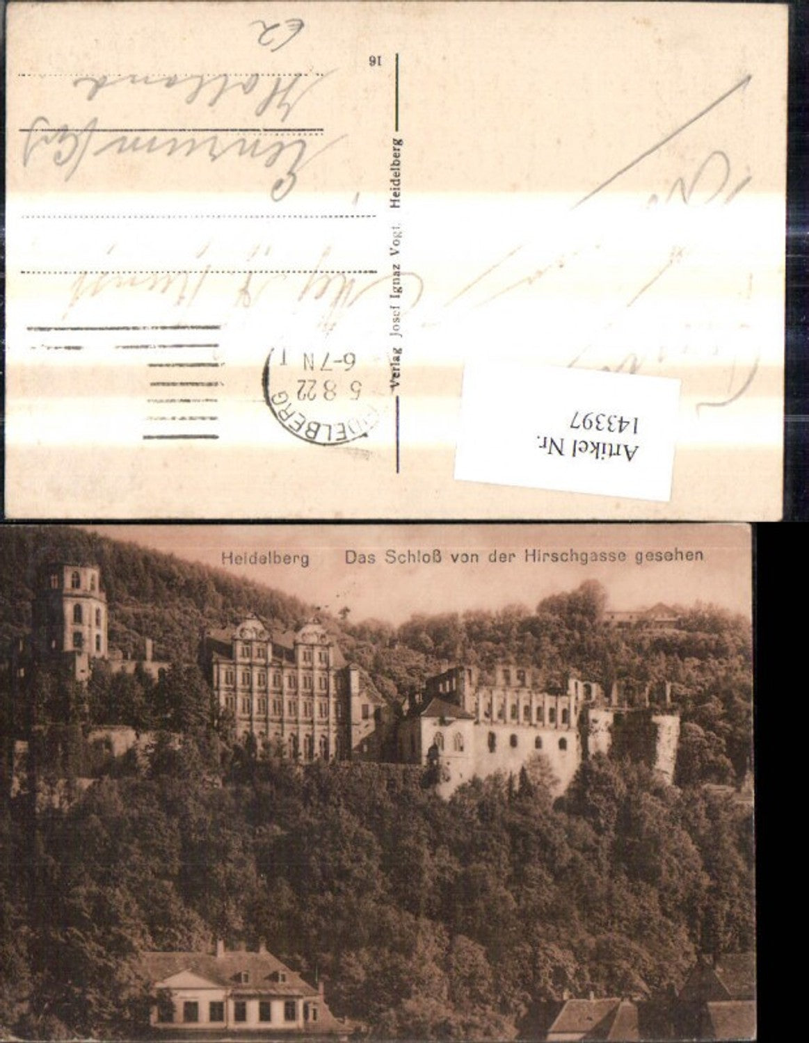143397,Heidelberg Schloß v. d. Hirschgasse gesehen