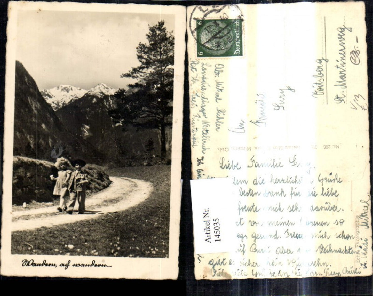 145035,Foto Ak Kinder wandern a. Weg Bergkulisse pub Max Stoess 206