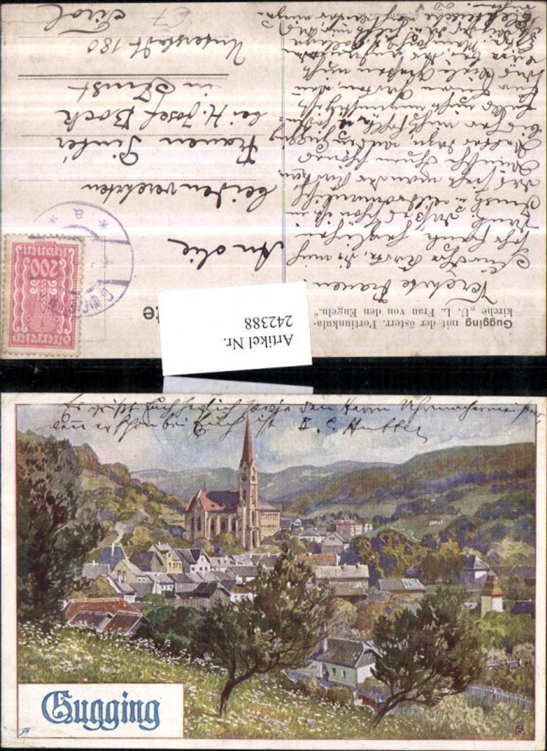 242388,Künstler AK Gugging Totale m. d. Portiunkulakirche