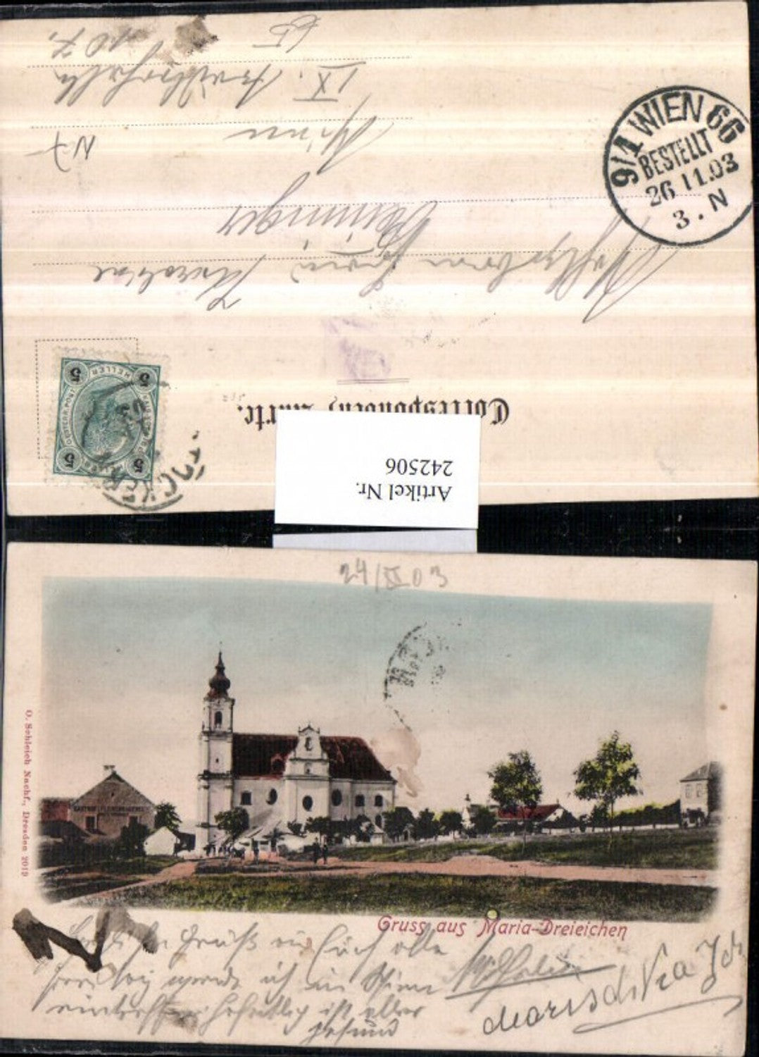 242506,Gruß aus Maria-Dreieichen Kirche Gasthof u. Fleischhauerei