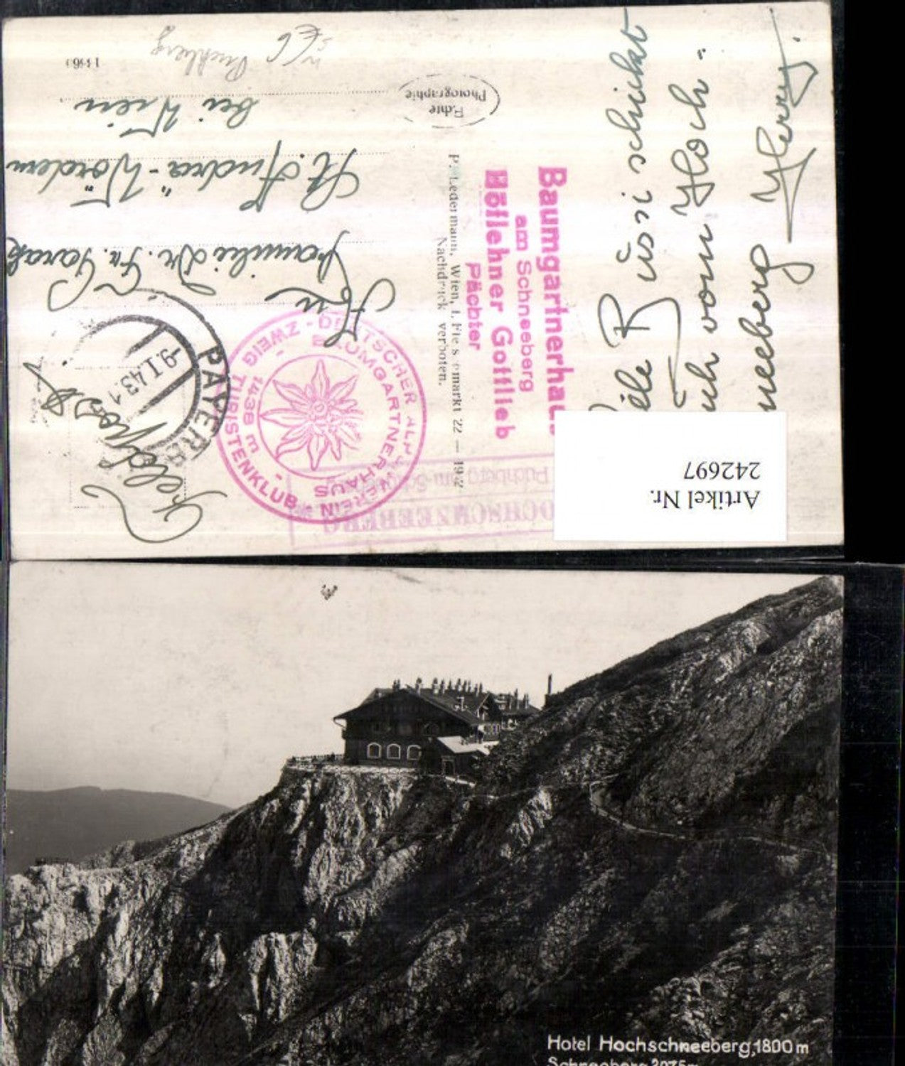 242697,Hotel Hochschneeberg a. Schneeberg b. Puchberg Postablage Puchberg Stempel