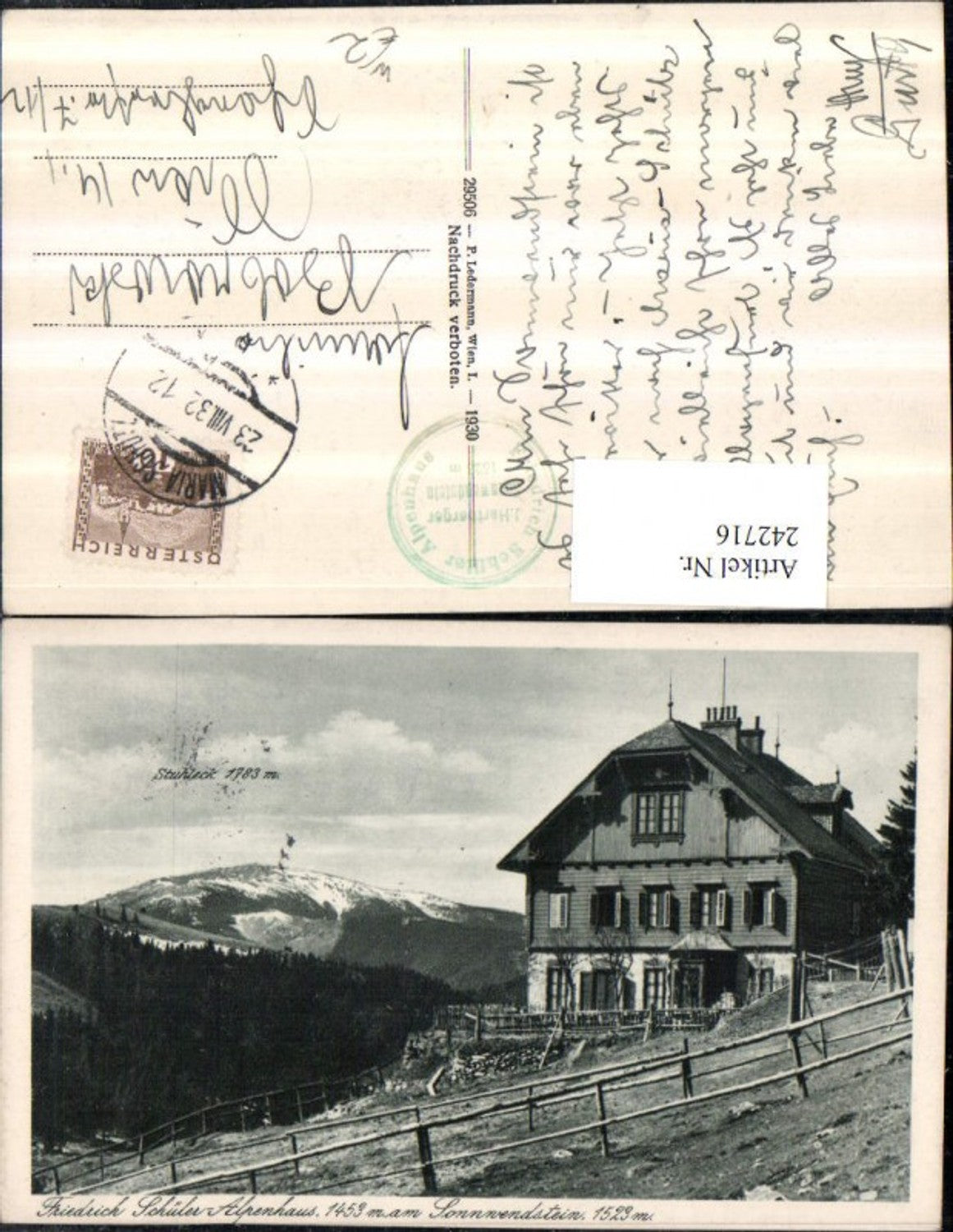 242716,Friedrich Schüler-Alpenhaus am Sonnwendstein m. Stuhleck b. Semmering Schottwien